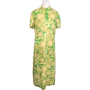 Vintage 60s Green Floral Maxi Dress